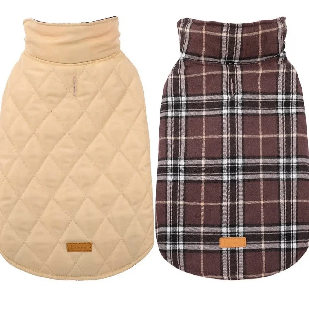 Kuoser  Warm Dog Coat Reversible Dog Jacket Waterproof Brown Plaid Size L‎